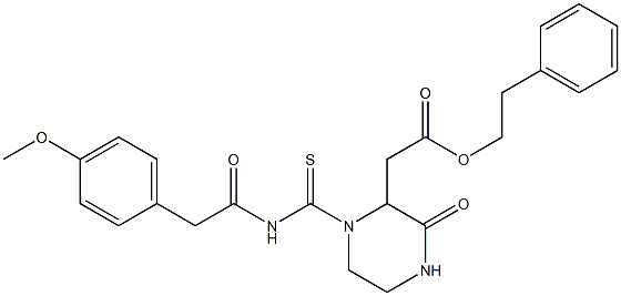 phenethyl 2-[1-({[2-(4-methoxyphenyl)acetyl]amino}carbothioyl)-3-oxo-2-piperazinyl]acetate 구조식 이미지