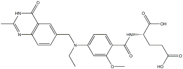 (2S)-2-[2-Methoxy-4-[N-[(3,4-dihydro-2-methyl-4-oxoquinazolin)-6-ylmethyl]-N-ethylamino]benzoylamino]glutaric acid 구조식 이미지