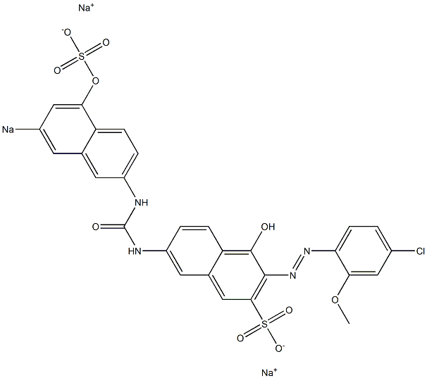 4-Hydroxy-3-[(4-chloro-2-methoxyphenyl)azo]-7-[3-(5-hydroxy-7-sodiosulfo-2-naphthalenyl)ureido]naphthalene-2-sulfonic acid sodium salt 구조식 이미지