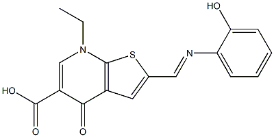 2-[(2-Hydroxyphenyl)iminomethyl]-4,7-dihydro-7-ethyl-4-oxothieno[2,3-b]pyridine-5-carboxylic acid Structure