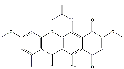 Acetic acid 10,12-dihydro-11-hydroxy-3,8-dimethoxy-1-methyl-7,10,12-trioxo-7H-benzo[b]xanthen-6-yl ester Structure