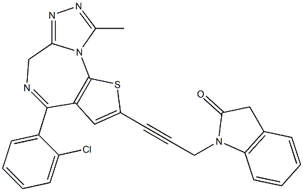 4-(2-Chlorophenyl)-9-methyl-2-[3-[(2,3-dihydro-2-oxo-1H-indol)-1-yl]-1-propynyl]-6H-thieno[3,2-f][1,2,4]triazolo[4,3-a][1,4]diazepine 구조식 이미지