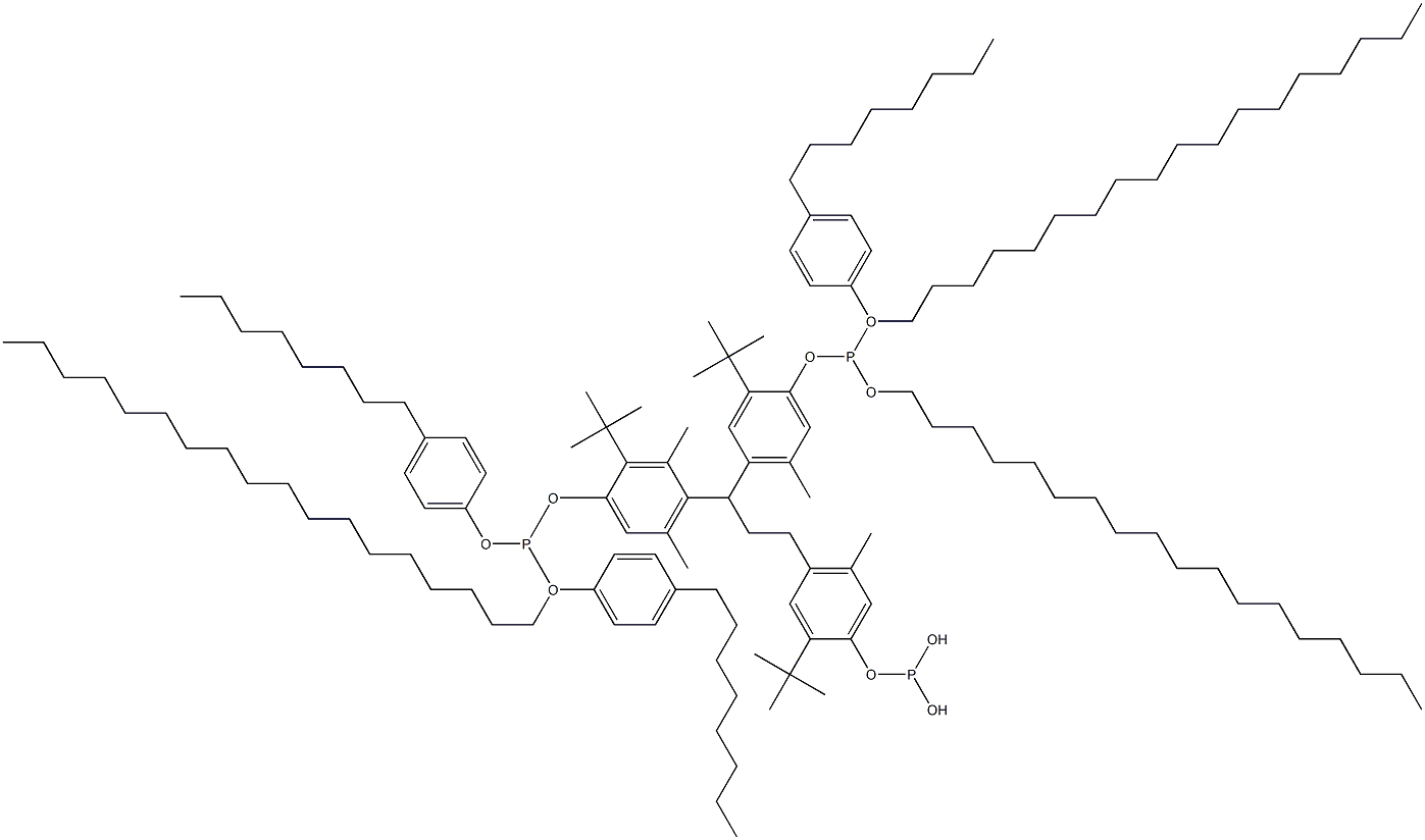 [3-Methyl-1,1,3-propanetriyltris(2-tert-butyl-5-methyl-4,1-phenyleneoxy)]tris(phosphonous acid)O,O',O''-Trioctadecyl O,O',O''-tris(4-octylphenyl) ester 구조식 이미지