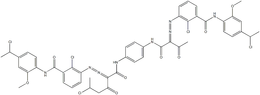 3,3'-[2-(1-Chloroethyl)-1,4-phenylenebis[iminocarbonyl(acetylmethylene)azo]]bis[N-[4-(1-chloroethyl)-2-methoxyphenyl]-2-chlorobenzamide] Structure