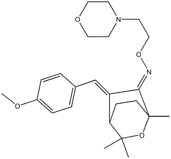 5-[4-Methoxybenzylidene]-1,3,3-trimethyl-2-oxabicyclo[2.2.2]octan-6-one O-[2-morpholinoethyl]oxime 구조식 이미지