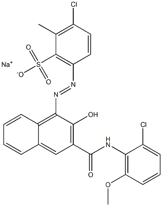 3-Chloro-2-methyl-6-[[3-[[(2-chloro-6-methoxyphenyl)amino]carbonyl]-2-hydroxy-1-naphtyl]azo]benzenesulfonic acid sodium salt 구조식 이미지