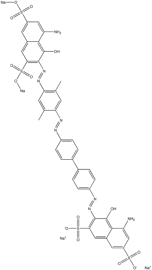 5-Amino-3-[[4'-[[4-[[8-amino-1-hydroxy-3,6-bis(sodiosulfo)-2-naphthalenyl]azo]-2,5-dimethylphenyl]azo]-1,1'-biphenyl-4-yl]azo]-4-hydroxynaphthalene-2,7-disulfonic acid disodium salt 구조식 이미지