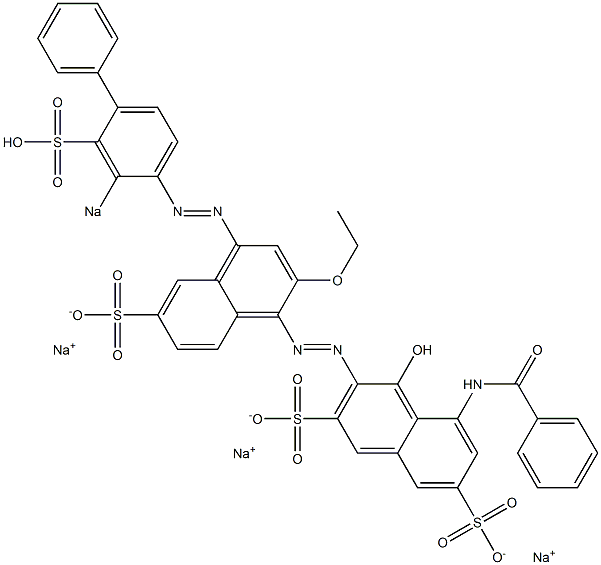 8'-Benzoylamino-2-ethoxy-1'-hydroxy-4-[(3-sodiosulfo-1,1'-biphenyl-4-yl)azo][1,2'-azobisnaphthalene]-3',6,6'-trisulfonic acid trisodium salt 구조식 이미지