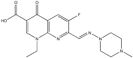 1-Ethyl-1,4-dihydro-6-fluoro-7-[(4-methylpiperazin-1-yl)iminomethyl]-4-oxo-1,8-naphthyridine-3-carboxylic acid 구조식 이미지