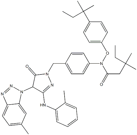 1-[4-(2,4-Di-tert-pentylphenoxyacetylamino)benzyl]-3-(2-methylanilino)-4-(6-methyl-1H-benzotriazol-1-yl)-5(4H)-pyrazolone 구조식 이미지