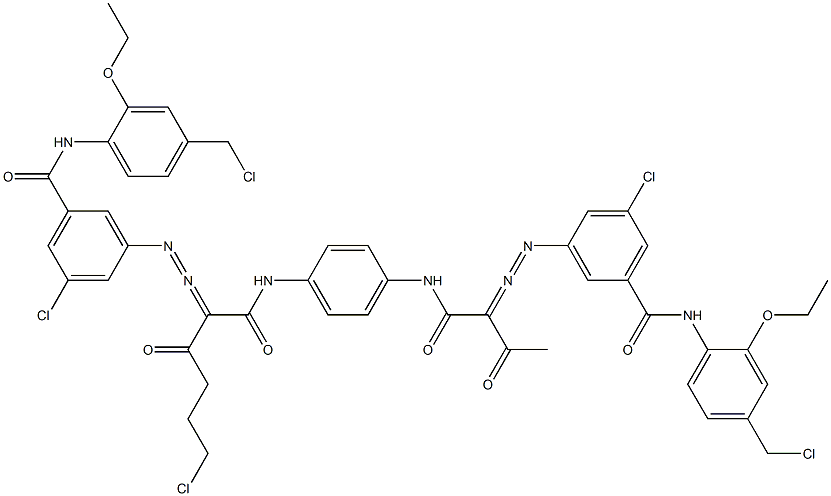 3,3'-[2-(2-Chloroethyl)-1,4-phenylenebis[iminocarbonyl(acetylmethylene)azo]]bis[N-[4-(chloromethyl)-2-ethoxyphenyl]-5-chlorobenzamide] 구조식 이미지