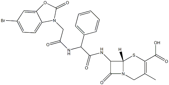 7-[[Phenyl[[[(6-bromo-2,3-dihydro-2-oxobenzoxazol)-3-yl]acetyl]amino]acetyl]amino]-3-methylcepham-3-ene-4-carboxylic acid Structure