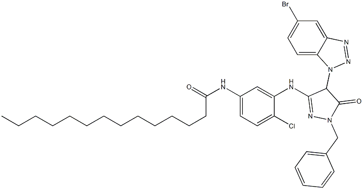 1-Benzyl-4-(5-bromo-1H-benzotriazol-1-yl)-3-[2-chloro-5-(tetradecanoylamino)anilino]-5(4H)-pyrazolone Structure
