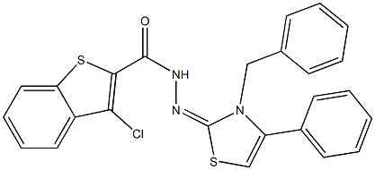 3-Chloro-N'-[(3-benzyl-4-phenyl-2,3-dihydrothiazol)-2-ylidene]benzo[b]thiophene-2-carbohydrazide 구조식 이미지