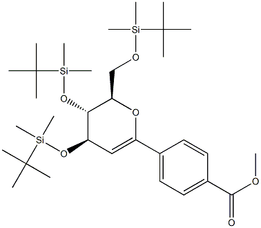 (4R,5R,6R)-5,6-Dihydro-2-(4-methoxycarbonylphenyl)-4,5-bis(tert-butyldimethylsilyloxy)-6-(tert-butyldimethylsilyloxymethyl)-4H-pyran 구조식 이미지