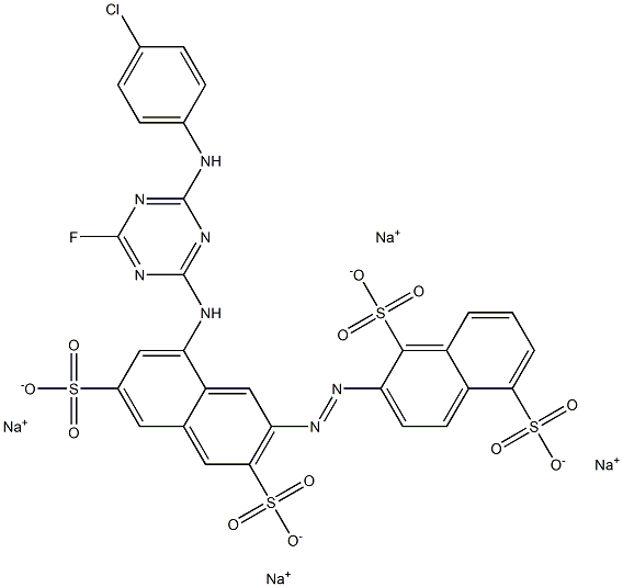 5'-[4-(p-Chloroanilino)-6-fluoro-1,3,5-triazin-2-ylamino]-(2,3'-azobisnaphthalene)-1,2',5,7'-tetrasulfonic acid tetrasodium salt 구조식 이미지