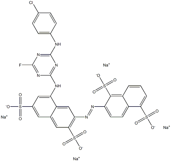 5'-[4-(p-Chloroanilino)-6-fluoro-1,3,5-triazin-2-ylamino]-(2,3'-azobisnaphthalene)-1,2',5,7'-tetrasulfonic acid tetrasodium salt Structure