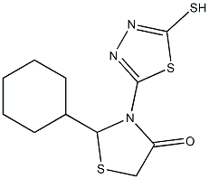 2-Cyclohexyl-3-(5-mercapto-1,3,4-thiadiazol-2-yl)thiazolidin-4-one 구조식 이미지