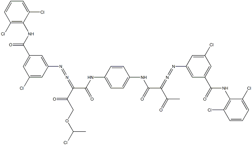 3,3'-[2-[(1-Chloroethyl)oxy]-1,4-phenylenebis[iminocarbonyl(acetylmethylene)azo]]bis[N-(2,6-dichlorophenyl)-5-chlorobenzamide] 구조식 이미지