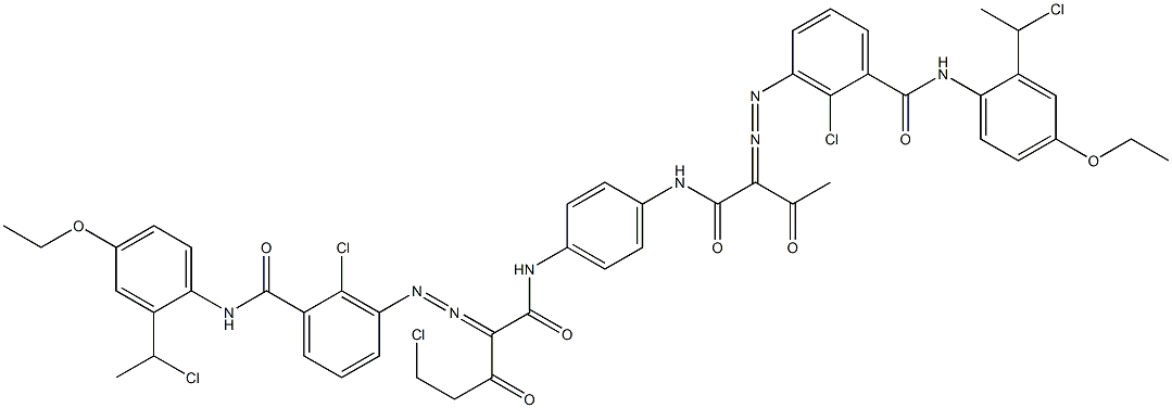 3,3'-[2-(Chloromethyl)-1,4-phenylenebis[iminocarbonyl(acetylmethylene)azo]]bis[N-[2-(1-chloroethyl)-4-ethoxyphenyl]-2-chlorobenzamide] 구조식 이미지