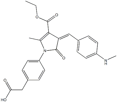 1-[4-(Hydroxycarbonylmethyl)phenyl]-2-methyl-5-oxo-4-[4-(methylamino)benzylidene]-4,5-dihydro-1H-pyrrole-3-carboxylic acid ethyl ester 구조식 이미지