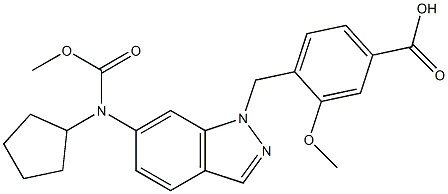 4-[6-Cyclopentylmethoxycarbonylamino-1H-indazol-1-ylmethyl]-3-methoxybenzoic acid 구조식 이미지