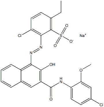 3-Chloro-6-ethyl-2-[[3-[[(4-chloro-2-methoxyphenyl)amino]carbonyl]-2-hydroxy-1-naphtyl]azo]benzenesulfonic acid sodium salt Structure