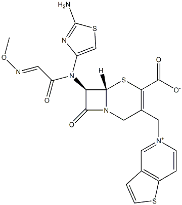 (7R)-7-[(2-Amino-4-thiazolyl)(methoxyimino)acetylamino]-3-[[(thieno[3,2-c]pyridin-5-ium)-5-yl]methyl]cepham-3-ene-4-carboxylic acid 구조식 이미지