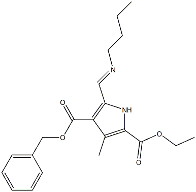 5-Butyliminomethyl-3-methyl-1H-pyrrole-2,4-dicarboxylic acid 2-ethyl 4-benzyl ester Structure