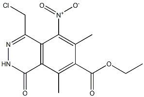 5-Nitro-1,2-dihydro-1-oxo-6,8-dimethyl-4-(chloromethyl)phthalazine-7-carboxylic acid ethyl ester 구조식 이미지