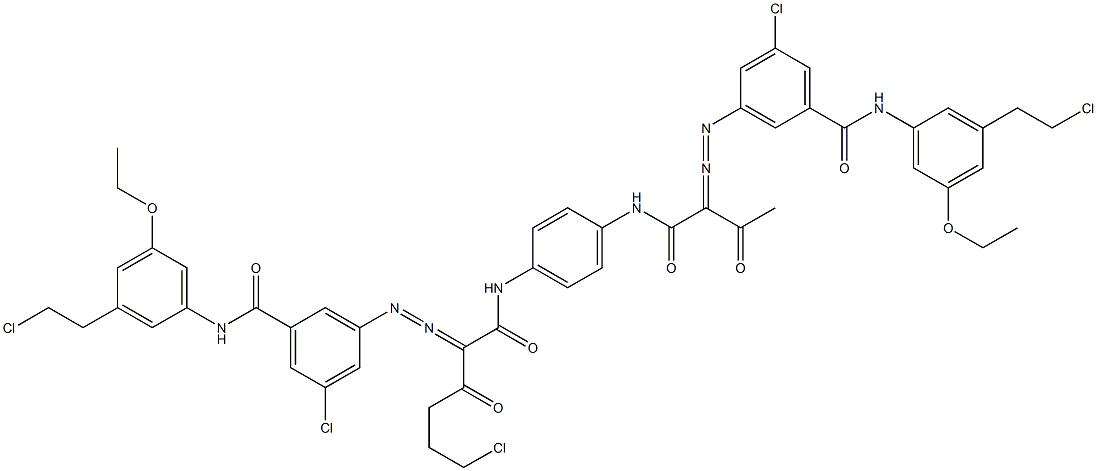 3,3'-[2-(2-Chloroethyl)-1,4-phenylenebis[iminocarbonyl(acetylmethylene)azo]]bis[N-[3-(2-chloroethyl)-5-ethoxyphenyl]-5-chlorobenzamide] 구조식 이미지