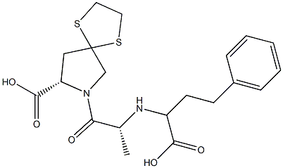 (8S)-7-[N-(1-Carboxy-3-phenylpropyl)-D-alanyl]-1,4-dithia-7-azaspiro[4.4]nonane-8-carboxylic acid 구조식 이미지