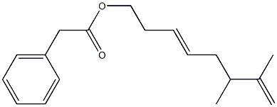 Phenylacetic acid 6,7-dimethyl-3,7-octadienyl ester 구조식 이미지