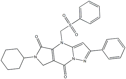 6-Cyclohexyl-6,7-dihydro-4-(phenylsulfonylmethyl)-2-phenyl-4H-1,4,6,8a-tetraaza-s-indacene-5,8-dione 구조식 이미지