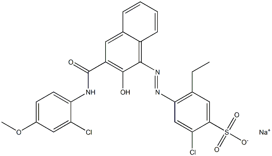 2-Chloro-5-ethyl-4-[[3-[[(2-chloro-4-methoxyphenyl)amino]carbonyl]-2-hydroxy-1-naphtyl]azo]benzenesulfonic acid sodium salt 구조식 이미지