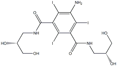 5-Amino-N,N'-bis[(R)-2,3-dihydroxypropyl]-2,4,6-triiodo-1,3-benzenedicarboxamide 구조식 이미지