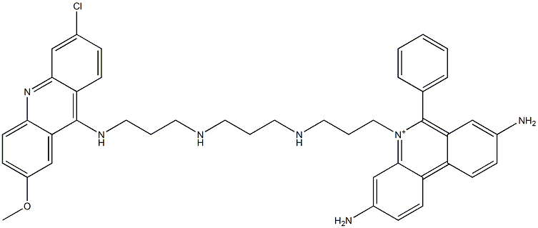 3,8-Diamino-5-[3-[[3-[[3-[(6-chloro-2-methoxy-9-acridinyl)amino]propyl]amino]propyl]amino]propyl]-6-phenylphenanthridin-5-ium 구조식 이미지