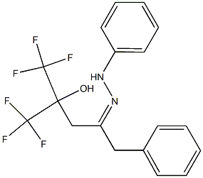 5,5,5-Trifluoro-4-(trifluoromethyl)-4-hydroxy-1-phenyl-2-pentanone phenyl hydrazone 구조식 이미지