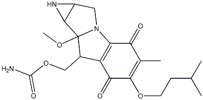 8-[[(Aminocarbonyl)oxy]methyl]-1,1a,2,8,8a,8b-hexahydro-6-isopentyloxy-8a-methoxy-5-methylazirino[2',3':3,4]pyrrolo[1,2-a]indole-4,7-dione Structure