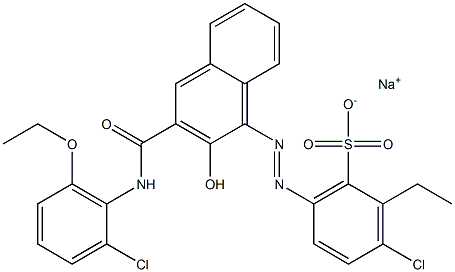 3-Chloro-2-ethyl-6-[[3-[[(2-chloro-6-ethoxyphenyl)amino]carbonyl]-2-hydroxy-1-naphtyl]azo]benzenesulfonic acid sodium salt 구조식 이미지