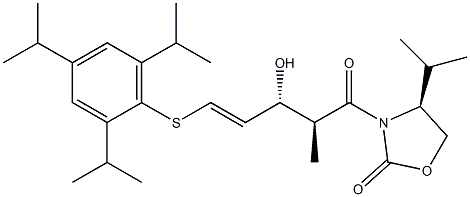 (4S)-4-Isopropyl-3-[(2S,3R)-3-hydroxy-2-methyl-5-(2,4,6-triisopropylphenylthio)-4-pentenoyl]oxazolidin-2-one 구조식 이미지