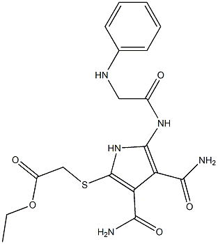 2-[[[Phenylamino]acetyl]amino]-5-[(ethoxycarbonylmethyl)thio]-1H-pyrrole-3,4-dicarboxamide 구조식 이미지