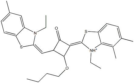 2-[3-[(3-Ethyl-5-methylbenzothiazol-2-ylidene)methyl]-2-butoxy-4-oxocyclobutan-1-ylidene]methyl-3-ethyl-5-methylbenzothiazol-3-ium 구조식 이미지