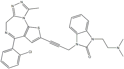 4-(2-Chlorophenyl)-9-methyl-2-[3-[[3-(2-dimethylaminoethyl)-2,3-dihydro-2-oxo-1H-benzimidazol]-1-yl]-1-propynyl]-6H-thieno[3,2-f][1,2,4]triazolo[4,3-a][1,4]diazepine Structure