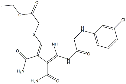 2-[[[(m-Chlorophenyl)amino]acetyl]amino]-5-[(ethoxycarbonylmethyl)thio]-1H-pyrrole-3,4-dicarboxamide 구조식 이미지