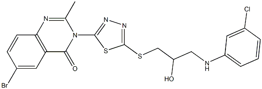 6-Bromo-2-methyl-3-[5-[[3-(3-chloroanilino)-2-hydroxypropyl]thio]-1,3,4-thiadiazol-2-yl]quinazolin-4(3H)-one 구조식 이미지