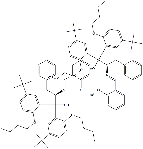 Copper(II)bis[2-[[[(R)-1-benzyl-2,2-bis[2-butoxy-5-(1,1-dimethylethyl)phenyl]-2-hydroxyethyl]imino]methyl]phenolate] Structure