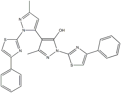 1,1'-Bis(4-phenyl-2-thiazolyl)-3,3'-dimethyl-5-hydroxy-4,5'-bi[1H-pyrazole] Structure