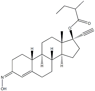 (17S)-3-(Hydroxyimino)-17-ethynylestr-4-en-17-ol 17-(2-methylbutyrate) 구조식 이미지
