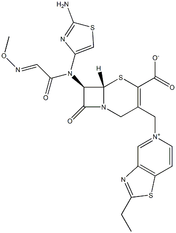 (7R)-7-[(2-Amino-4-thiazolyl)(methoxyimino)acetylamino]-3-[[(2-ethylthiazolo[4,5-c]pyridin-5-ium)-5-yl]methyl]cepham-3-ene-4-carboxylic acid 구조식 이미지